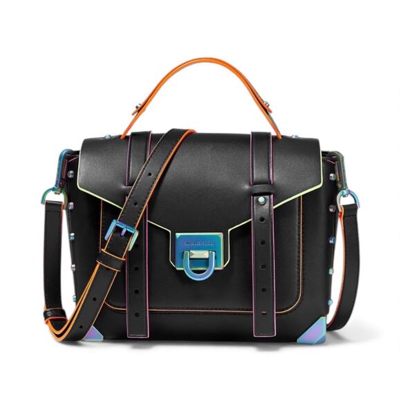 Michael Kors Manhattan Medium Contrast-Trim Leather Satchel NEW WITH TAGS - Picture 1 of 10